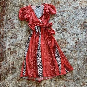 Lulus Drop A Mix Coral Red Multi Floral Print Puff Sleeve Midi Dress